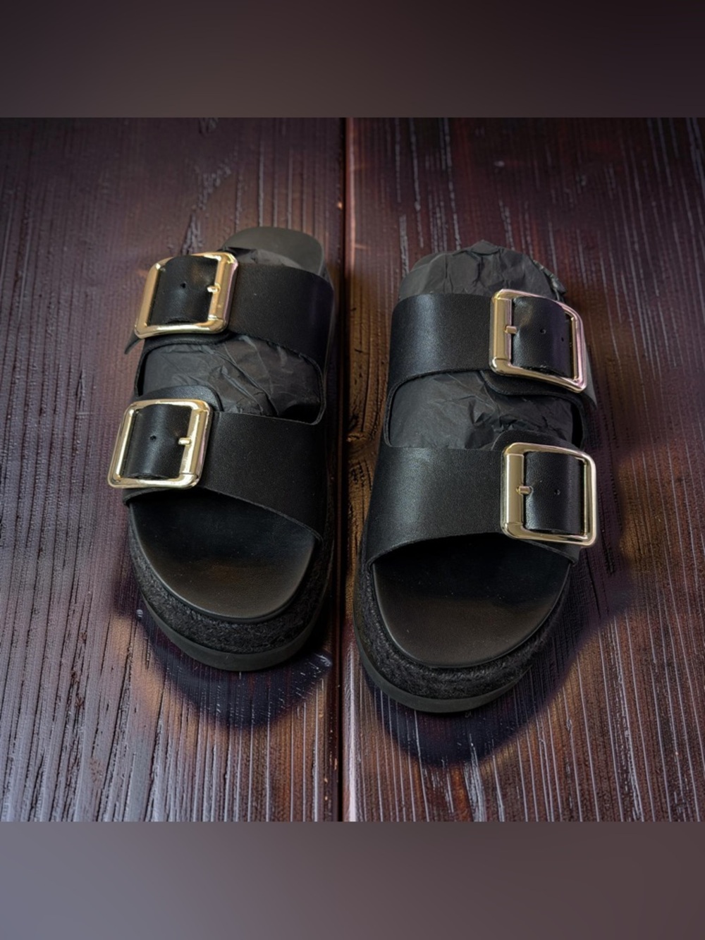 Madden Girl Black Double Buckle Platform Sandals